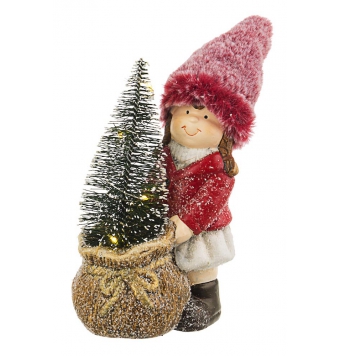 Figura de muñeca junto árbol de navidad LED