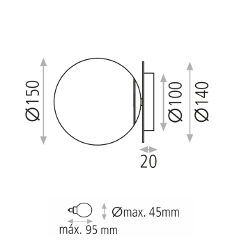 Parma 16/3946-15 IP Aplique Opal/Negro Mate, LED E27 15W, IP44 CL.II, (E27 max. Ø45 mm)