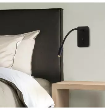 Senda 16/3835 Aplique Negro Texturado, LED 3W 3000K 315lm, CL.I, LED integrado, Orientable, Con interruptor, Con USB