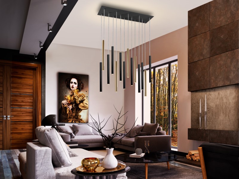 Lámpara VARAS 14 luces negro oro